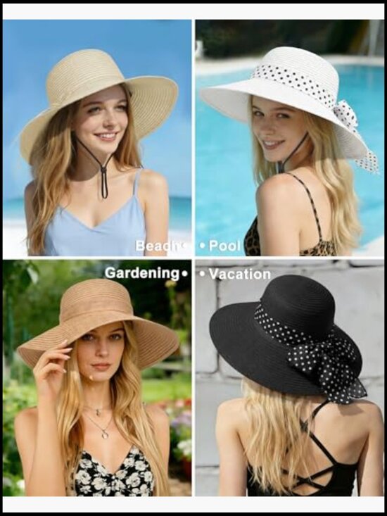 Wide Brim Straw Sun Hat Packable Floppy Beach Derby UPF 50+ Protection